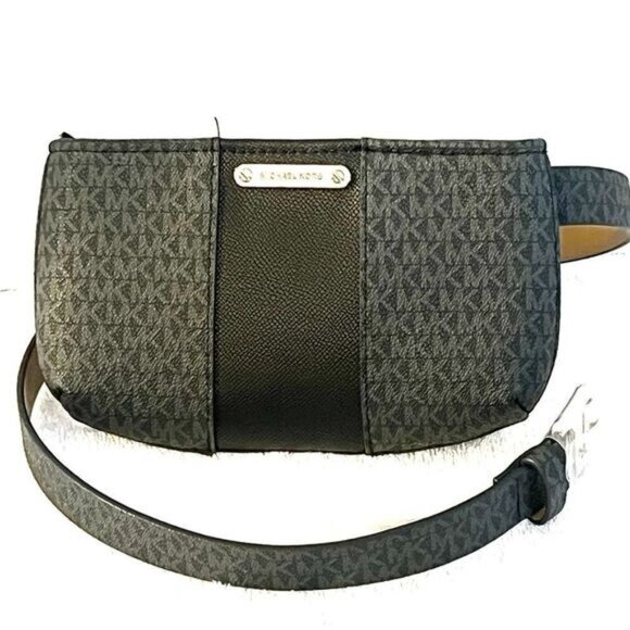 NWT Michael Kors Black With Grey Jet Set Monogrammed Fanny Pack Belt Sz L XL - Picture 1 of 8